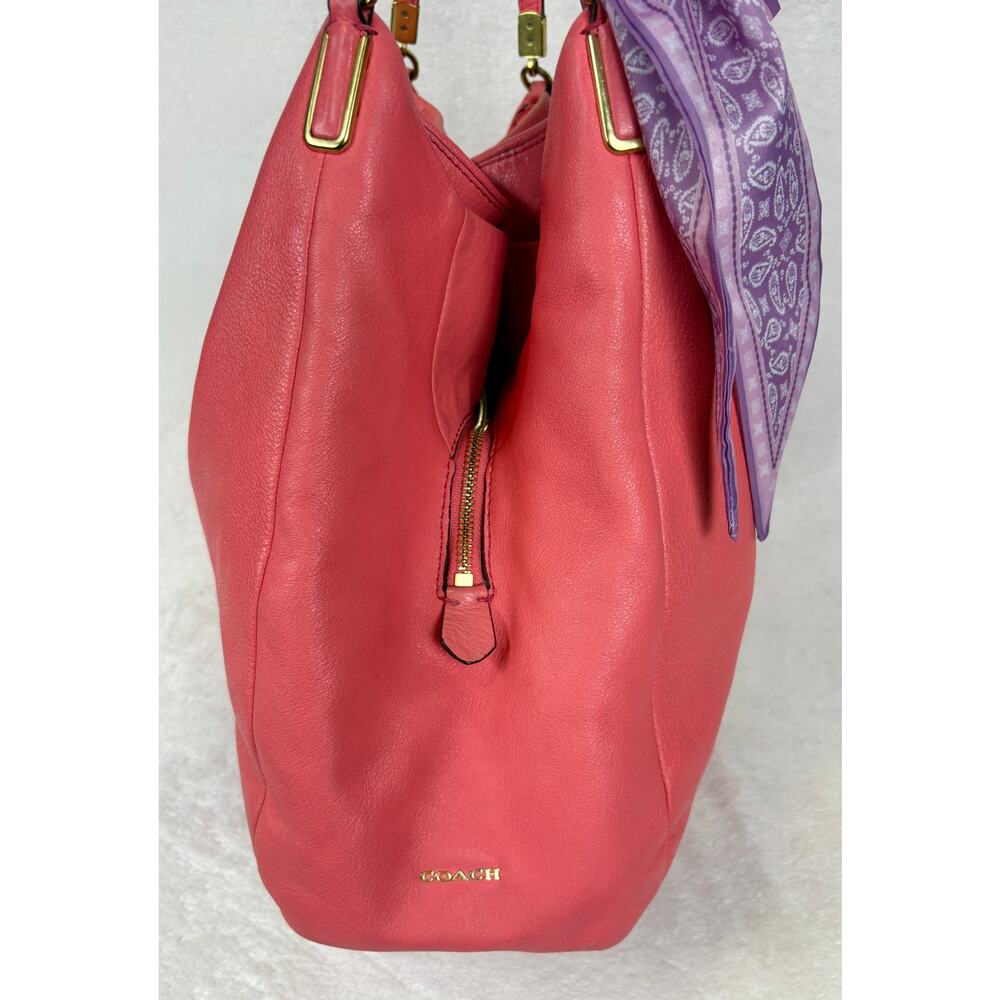 Coach Madison Phoebe Shoulder Bag in Pink/Dahlia Pebble Leather with Scarf - Picture 3 of 16
